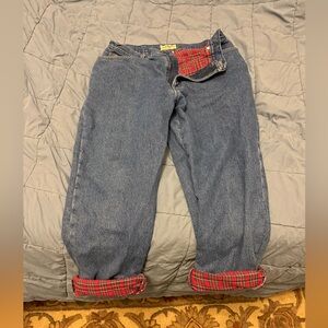 LL Bean Relaxed Fit Flannel Lined Denim Blue Jeans Womens 16P Petite.